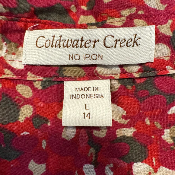 COLDWATER CREEK No Iron 100% Cotton Reds Olive Beige Size L - Picture 4 of 6
